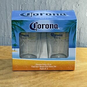 Corona Extra 16 oz Pint Glass Set Of Two "Find Your Beach" New Sealed
